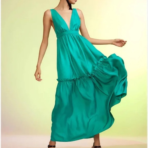 Cynthia Rowley Juna Silk Tiered Maxi Dress in Emerald - Picture 5 of 9